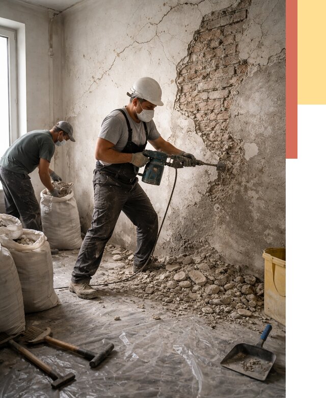 Демонтаж штукатурки со стен в Черкесске от 7341 руб/м² — быстро и недорого | ОТДЕЛОЧНИК-Чрк