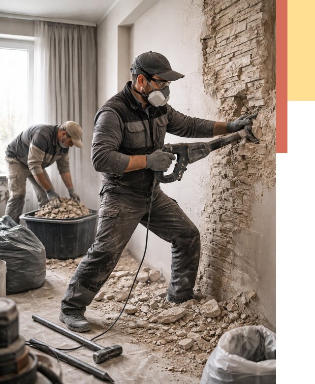 Демонтаж декоративного камня в Черкесске от 1478 руб/м² — быстро и недорого | ОТДЕЛОЧНИК-Чрк