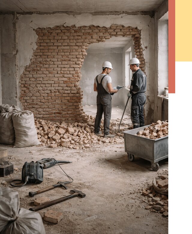 Демонтаж кирпичных стен в Черкесске от 4282 руб. — быстро, недорого, под ключ | ОТДЕЛОЧНИК-Чрк