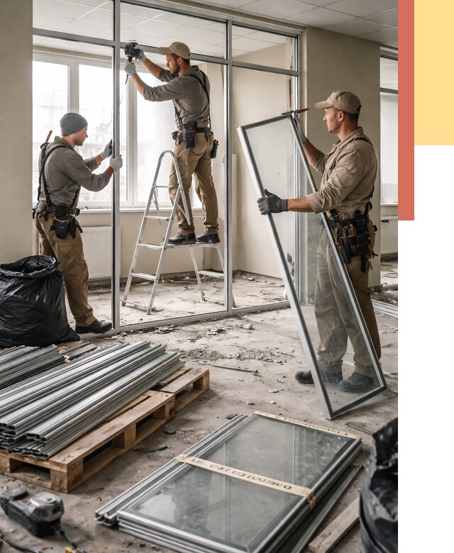 Демонтаж алюминиевых перегородок в Черкесске от 4282 руб. — быстро и недорого | ОТДЕЛОЧНИК-Чрк