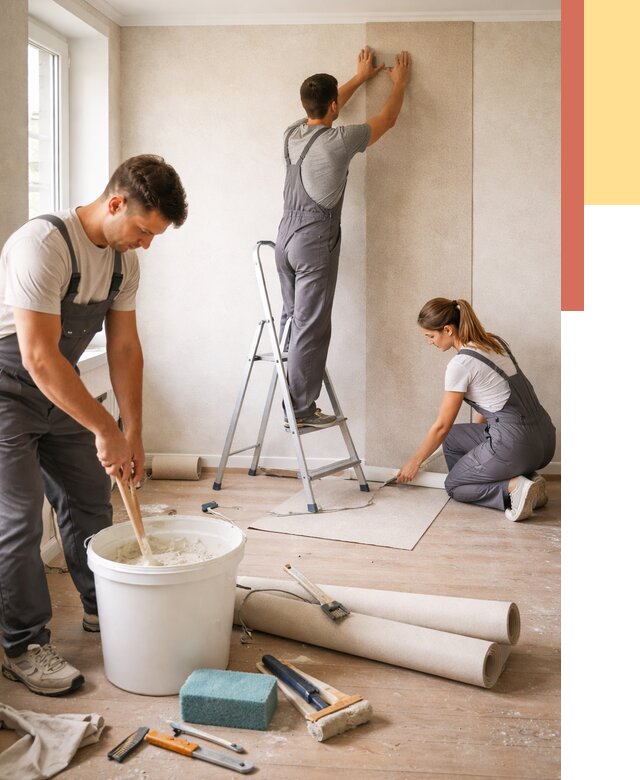 Оклейка стен обоями в Черкесске от 3569 руб/м2 — быстро и недорого | ОТДЕЛОЧНИК-Чрк