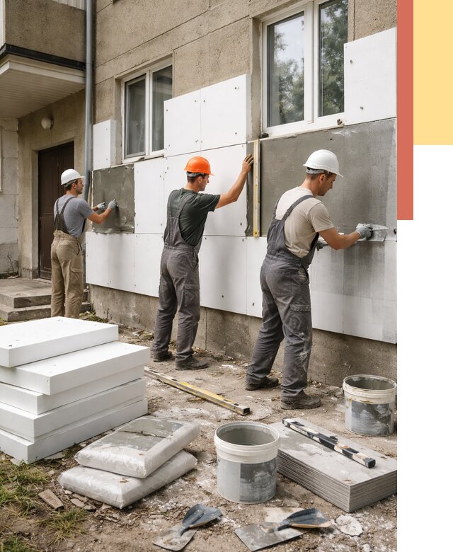 Утепление стен пенопластом в Черкесске от 1784 руб. — недорого и под ключ | ОТДЕЛОЧНИК-Чрк