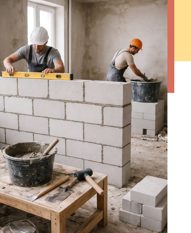 Кладка перегородок из газобетона в Черкесске от 3263 руб. под ключ | ОТДЕЛОЧНИК-Чрк