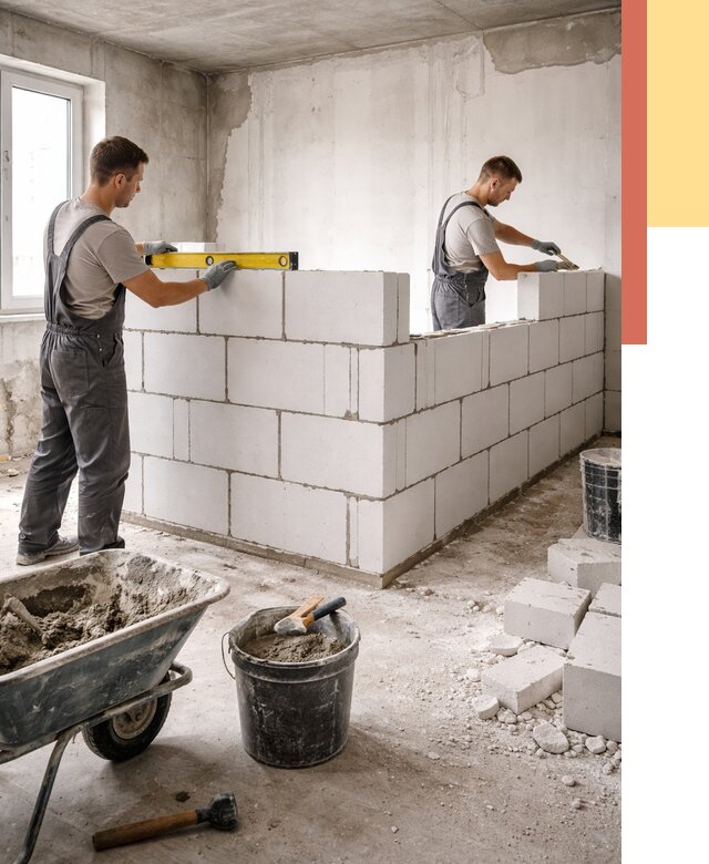 Кладка перегородок из ПГП в Черкесске от 2549 руб./м2 — монтаж и возведение под ключ | ОТДЕЛОЧНИК-Чрк