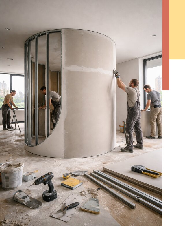 Радиусная перегородка из гипсокартона в Черкесске от 2957 руб. под ключ | ОТДЕЛОЧНИК-Чрк