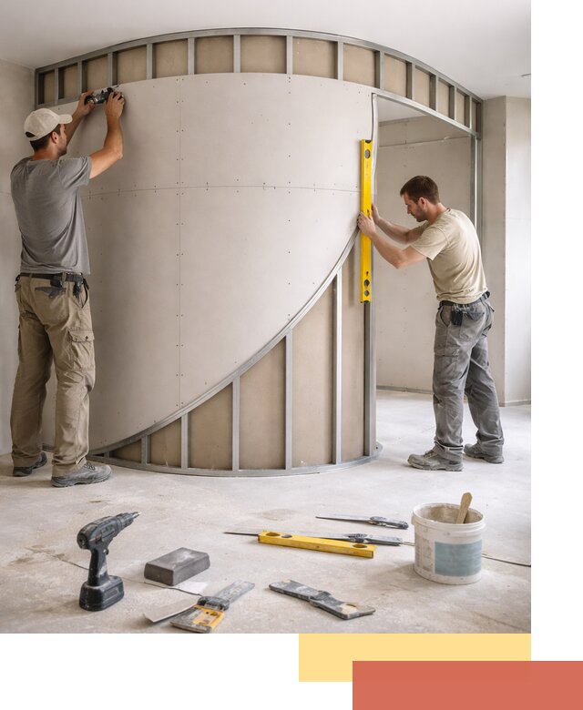 Радиусная перегородка из гипсокартона в Черкесске под ключ