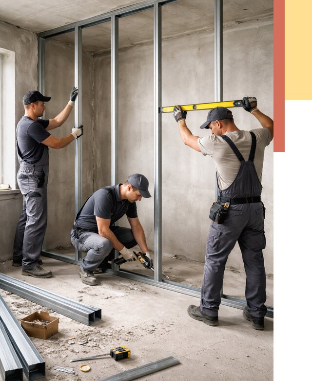 Монтаж каркаса перегородки из профиля в Черкесске от 765 руб. | ОТДЕЛОЧНИК-Чрк