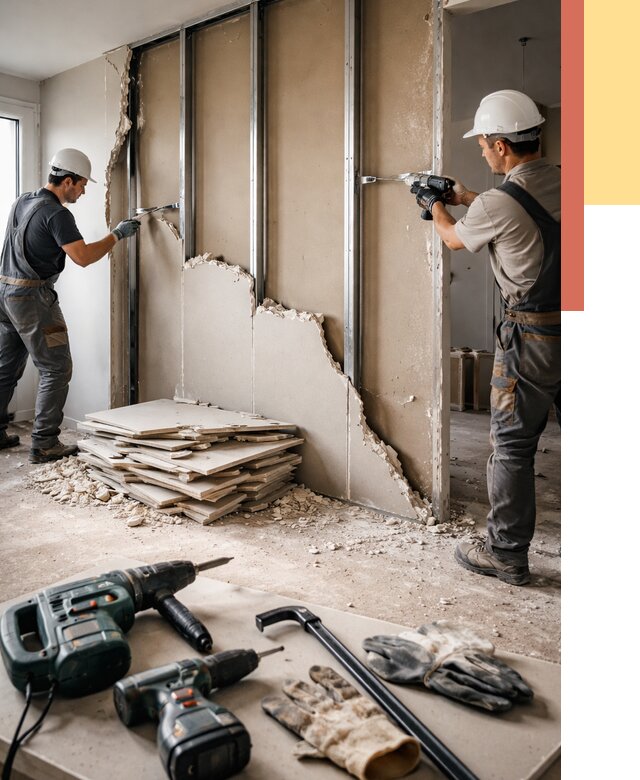 Демонтаж перегородки из гипсокартона в Черкесске от 1224 руб. быстро и недорого | ОТДЕЛОЧНИК-Чрк