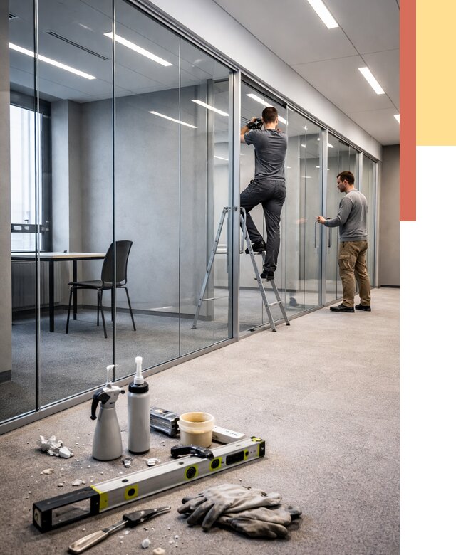 Стеклянные офисные перегородки в Черкесске от 8667 руб. — монтаж и установка | ОТДЕЛОЧНИК-Чрк