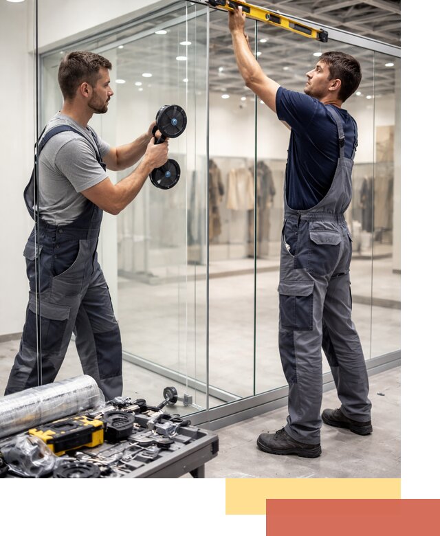 Стеклянные перегородки для магазинов в Черкесске — монтаж и установка