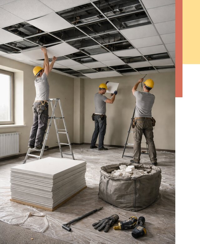 Демонтаж потолка Армстронг в Черкесске от 4588 руб. быстро и недорого | ОТДЕЛОЧНИК-Чрк