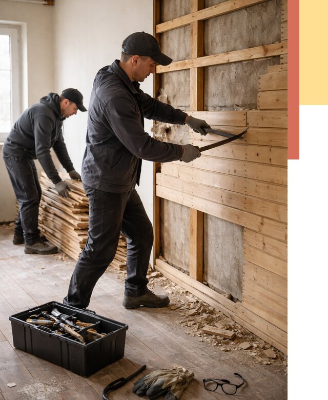 Демонтаж вагонки в Черкесске от 3874 руб/м2 — быстро и недорого | ОТДЕЛОЧНИК-Чрк