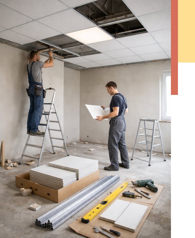 Монтаж потолка армстронг в Черкесске от 4588 руб/м2 — быстрая установка под ключ | ОТДЕЛОЧНИК-Чрк