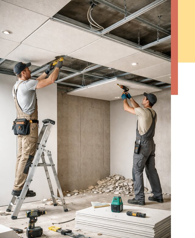 Монтаж акустического потолка в Черкесске от 6627 руб/м2 — быстро и недорого | ОТДЕЛОЧНИК-Чрк