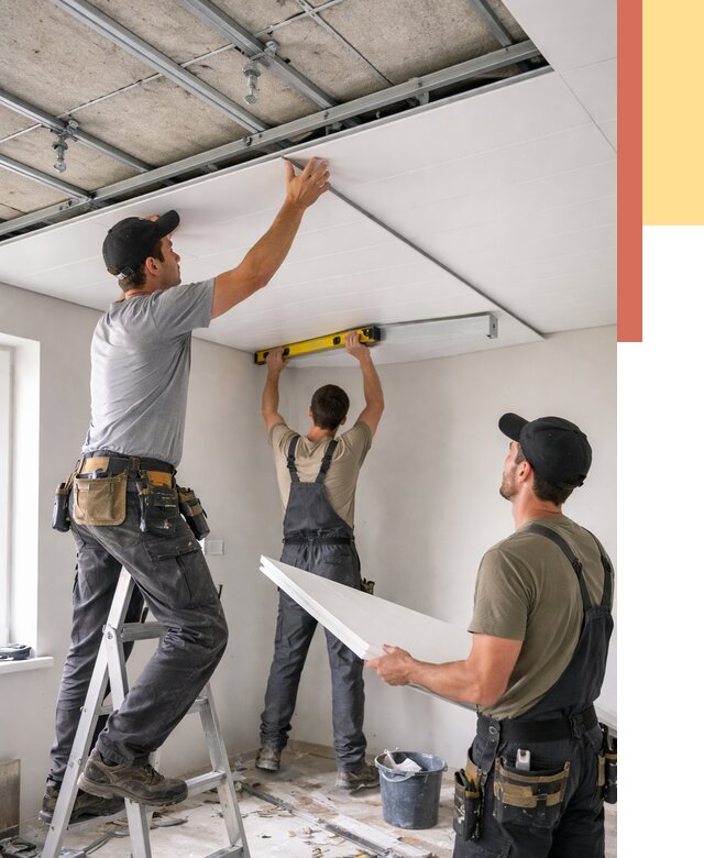 Монтаж потолка из ПВХ панелей в Черкесске от 3569 руб./м2 — быстро и недорого | ОТДЕЛОЧНИК-Чрк