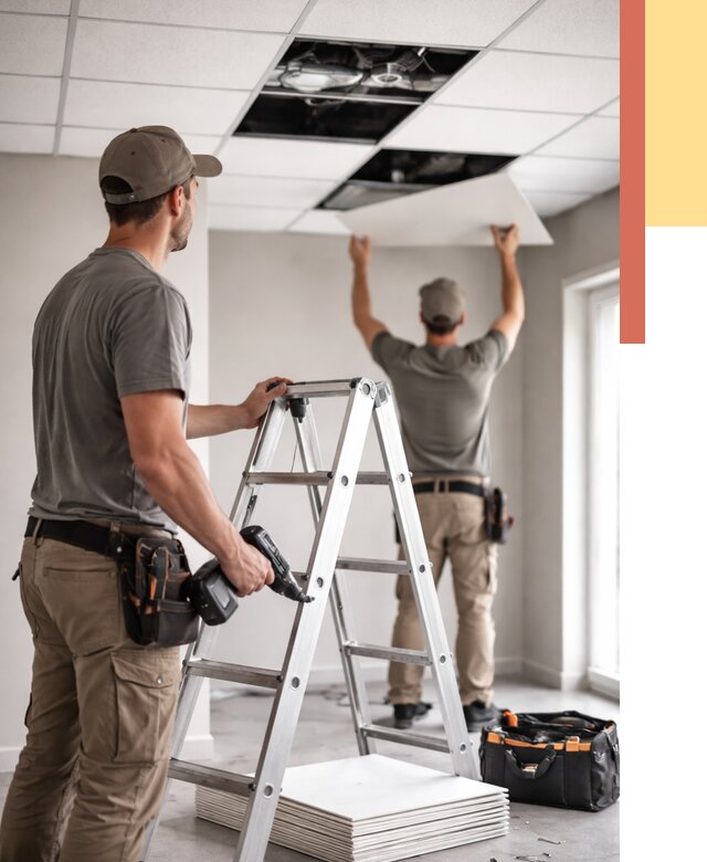 Обслуживание подвесного потолка в Черкесске от 3569 руб. — быстро и недорого | ОТДЕЛОЧНИК-Чрк