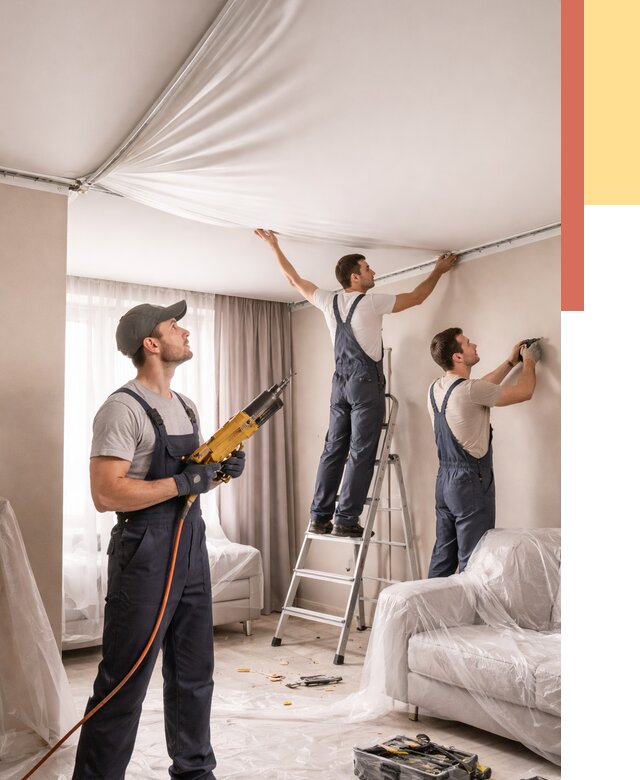 Установка натяжного потолка в Черкесске от 4588 руб. | Быстро и недорого — ОТДЕЛОЧНИК-Чрк