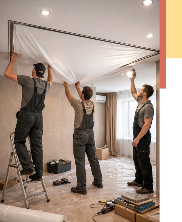 Монтаж ПВХ натяжного потолка в Черкесске от 3569 руб. под ключ | ОТДЕЛОЧНИК-Чрк