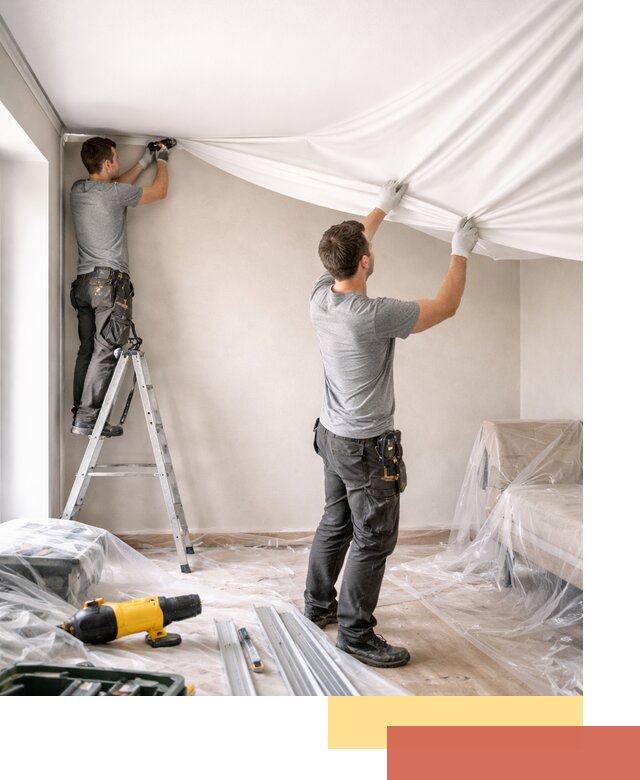 Монтаж тканевого натяжного потолка в Черкесске недорого и быстро