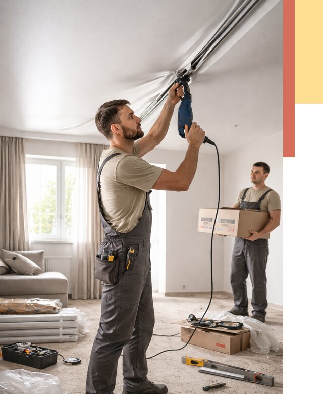 Монтаж сатинового натяжного потолка в Черкесске от 3569 руб. | Быстро, недорого — ОТДЕЛОЧНИК-Чрк