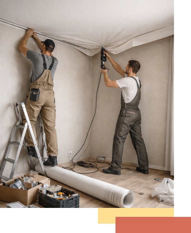 Монтаж цветного натяжного потолка в Черкесске за один день