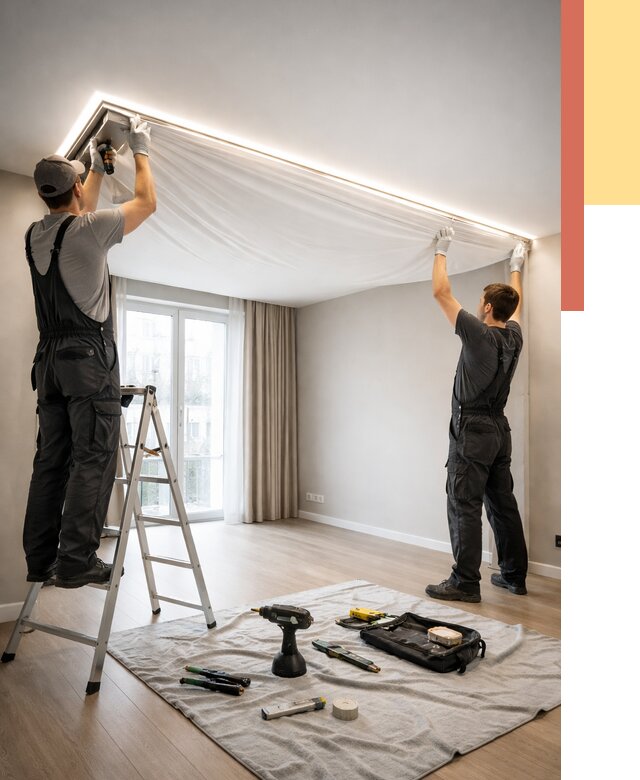 Монтаж парящего натяжного потолка в Черкесске от 4588 руб. быстро и недорого | ОТДЕЛОЧНИК-Чрк