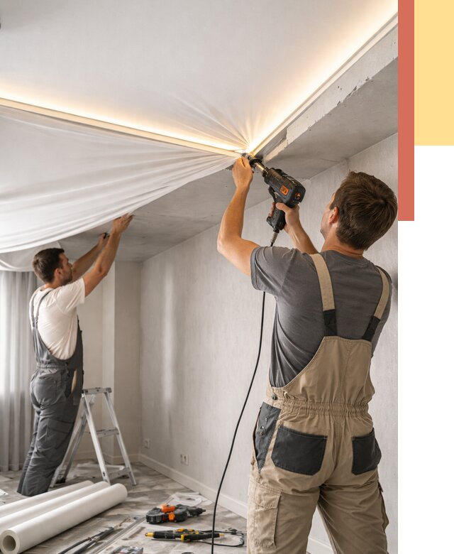 Монтаж натяжного потолка с подсветкой в Черкесске от 969 руб. | ОТДЕЛОЧНИК-Чрк