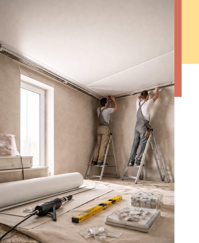 Монтаж натяжного потолка в спальне в Черкесске от 3874 руб. под ключ | ОТДЕЛОЧНИК-Чрк