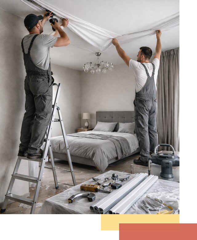 Монтаж натяжного потолка в спальне в Черкесске