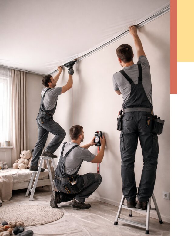 Монтаж натяжного потолка в детской в Черкесске от 3569 руб. — быстро и недорого | ОТДЕЛОЧНИК-Чрк