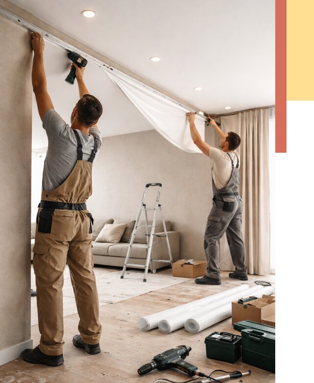 Монтаж натяжного потолка в гостиной в Черкесске от 561 руб. | ОТДЕЛОЧНИК-Чрк