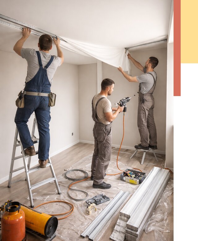 Монтаж натяжного потолка в студии в Черкесске от 5608 руб. — быстро и недорого | ОТДЕЛОЧНИК-Чрк