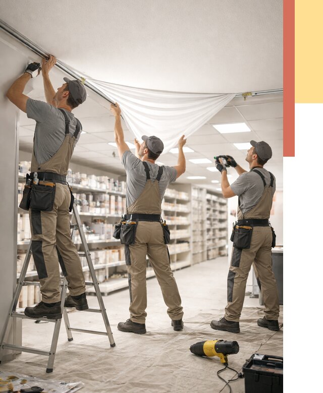 Монтаж натяжного потолка в магазине в Черкесске от 4588 руб. быстро и недорого | ОТДЕЛОЧНИК-Чрк