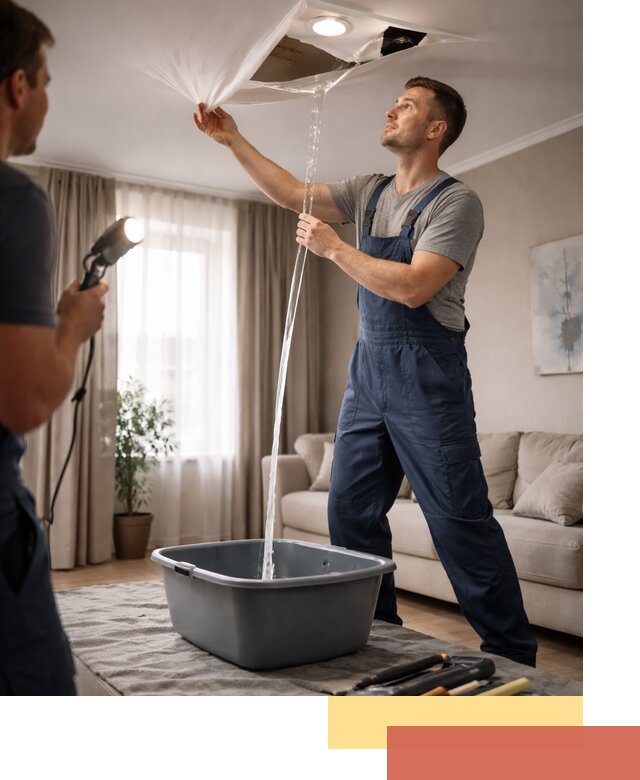 Слив воды с натяжного потолка в Черкесске быстро и аккуратно