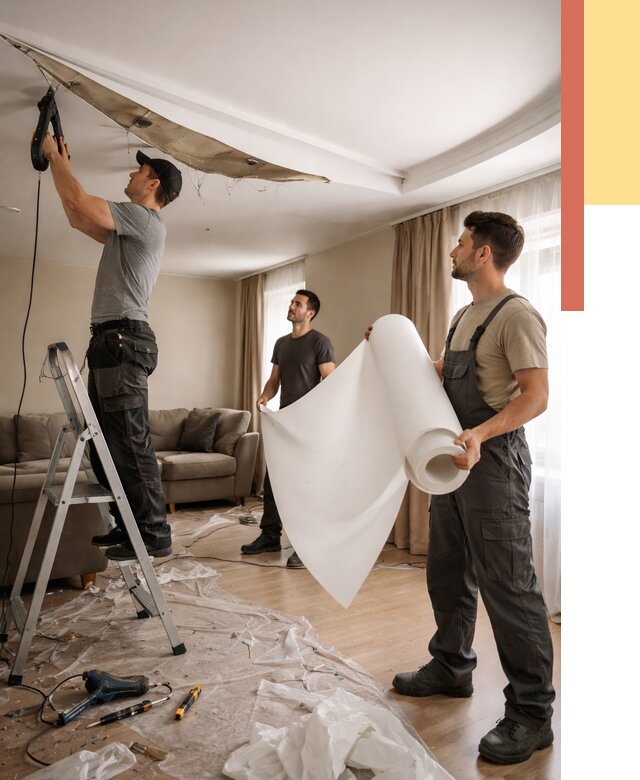 Замена полотна натяжного потолка в Черкесске от 9686 руб. быстро и недорого | ОТДЕЛОЧНИК-Чрк