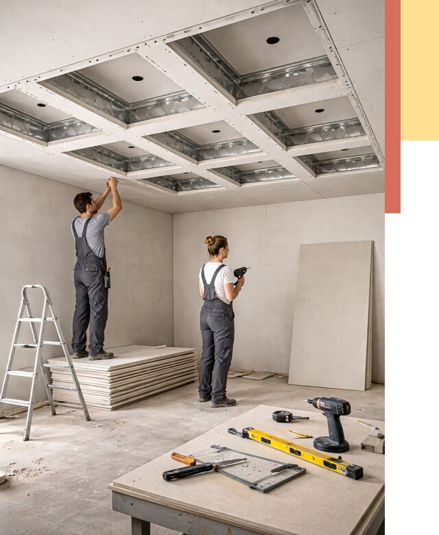 Кессонный потолок из гипсокартона в Черкесске от 1886 руб. — монтаж и под ключ | ОТДЕЛОЧНИК-Чрк