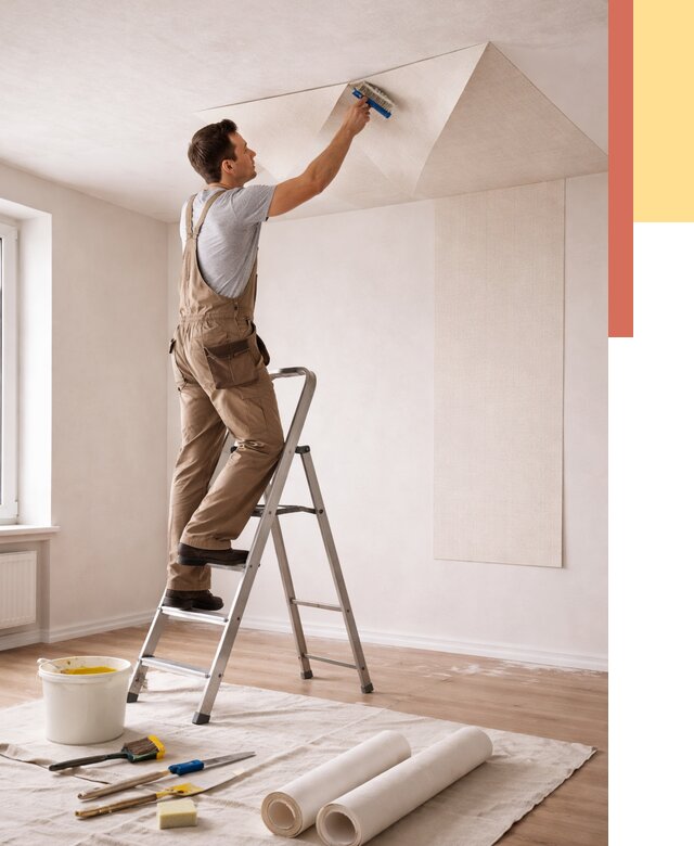 Поклейка обоев на потолок в Черкесске от 4588 руб. быстро и недорого | ОТДЕЛОЧНИК-Чрк